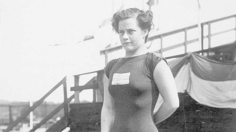 Greta Johansson under Stockholm 1912. Foto: SCIF
